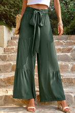 Load image into Gallery viewer, Tie Front Smocked Tiered Pants