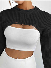 Load image into Gallery viewer, Distressed Long Sleeve Cropped Sweater