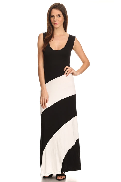 Women's Striped Sleeveless Maxi Summer Dress - Alycia Mikay Fashion 