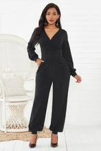 Load image into Gallery viewer, Gathered Detail Surplice Lantern Sleeve Jumpsuit