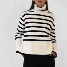 Load image into Gallery viewer, Striped Turtleneck Flare Sleeve Sweater