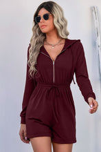 Load image into Gallery viewer, Zip Up Drawstring Detail Hooded Romper