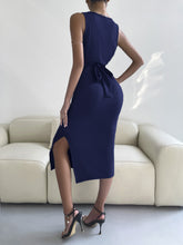 Load image into Gallery viewer, Round Neck Tie Back Slit Sleeveless Dress