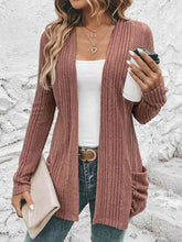 Load image into Gallery viewer, Ribbed Open Front Cardigan with Pockets