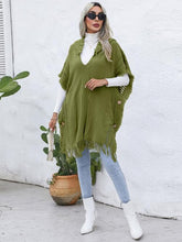Load image into Gallery viewer, Fringe Trim Buttoned Hooded Poncho
