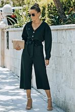 Load image into Gallery viewer, Belted Button Front Cropped Jumpsuit