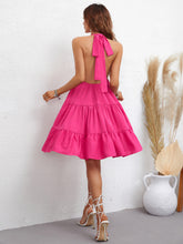 Load image into Gallery viewer, Halter Neck Tiered Knee-Length Dress