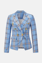 Load image into Gallery viewer, Plaid Buttoned Tulip Hem Blazer