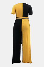 Load image into Gallery viewer, Plus Size Two-Tone Tie Front Top and Pants Set with Pockets