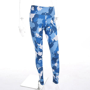 High Waist Blue Camo Leggings - Alycia Mikay Fashion 