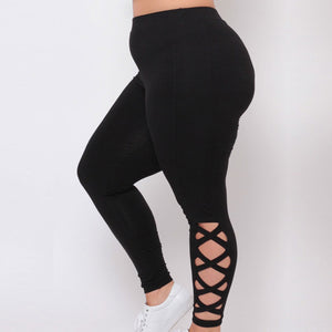 Solid Criss-Cross Hollow Out Leggings - Alycia Mikay Fashion 