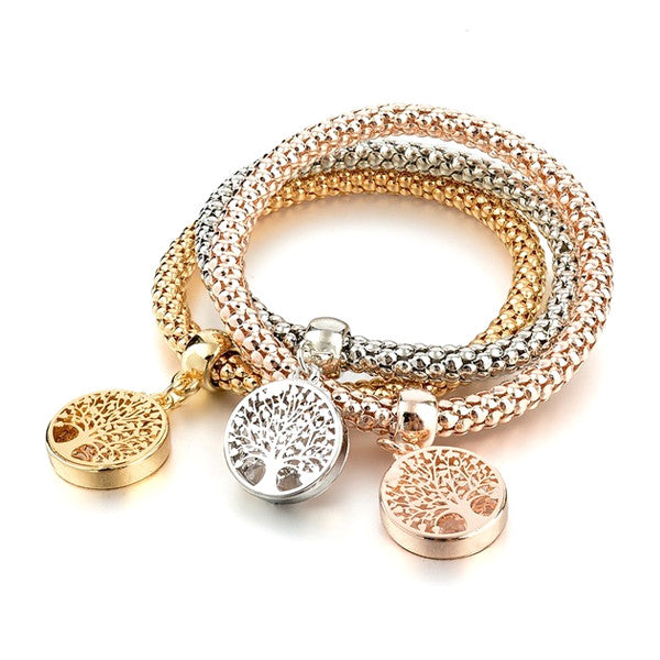 Austrian Rhinestones Tree of Life Charm Mesh Bracelet Set - Alycia Mikay Fashion 
