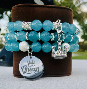 Aqua Color Quartzite 3-piece Bracelet Set - Alycia Mikay Fashion 